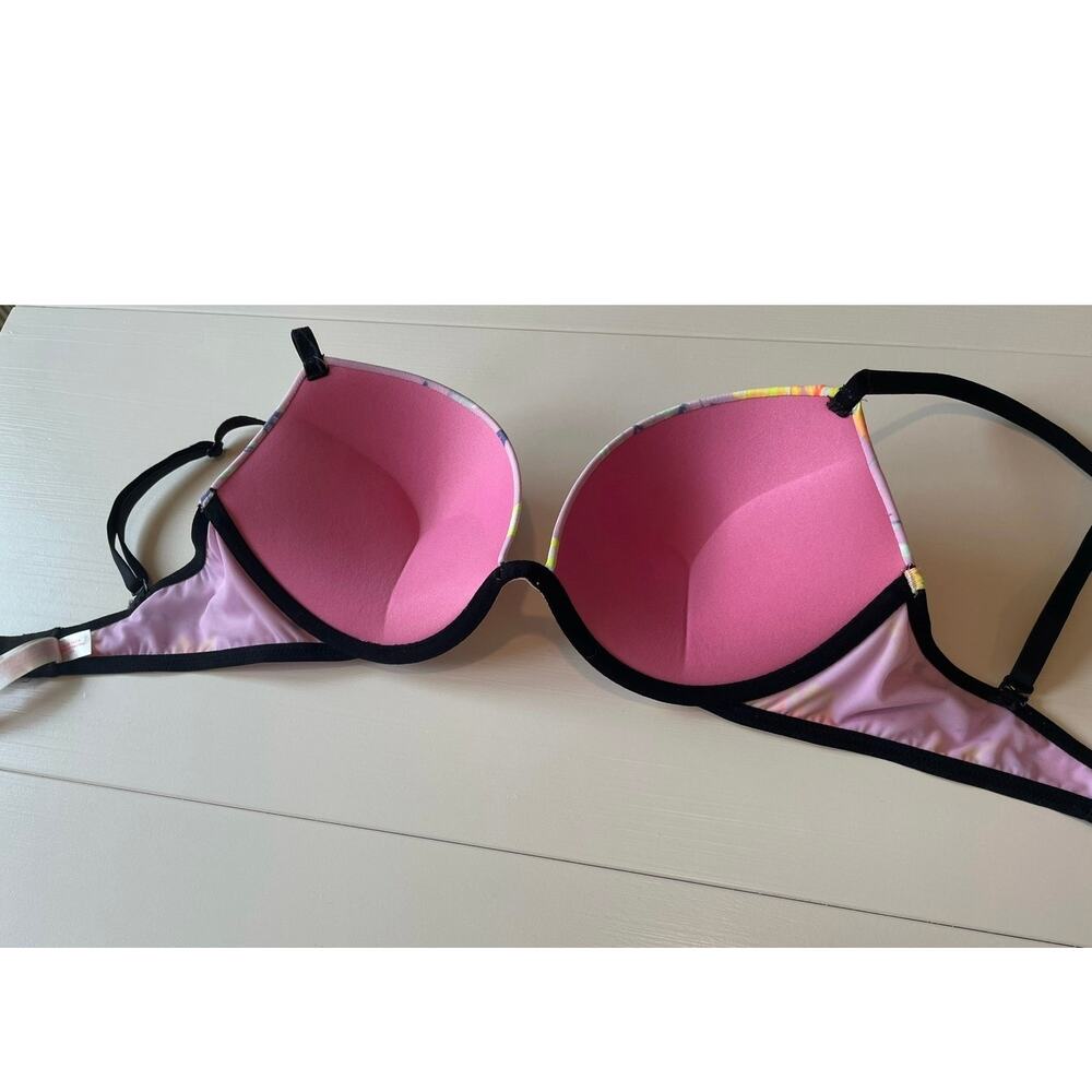 Victoria's Secret Pink Wear Everywhere Super Push-Up Bra Sz 32D EUC Pink Floral - Picture 3 of 6